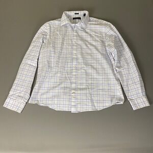 Tommy Hilfiger Slim Fit Button Down Shirt Mens 16 1/2 34/35 Blue Plaid Checkered